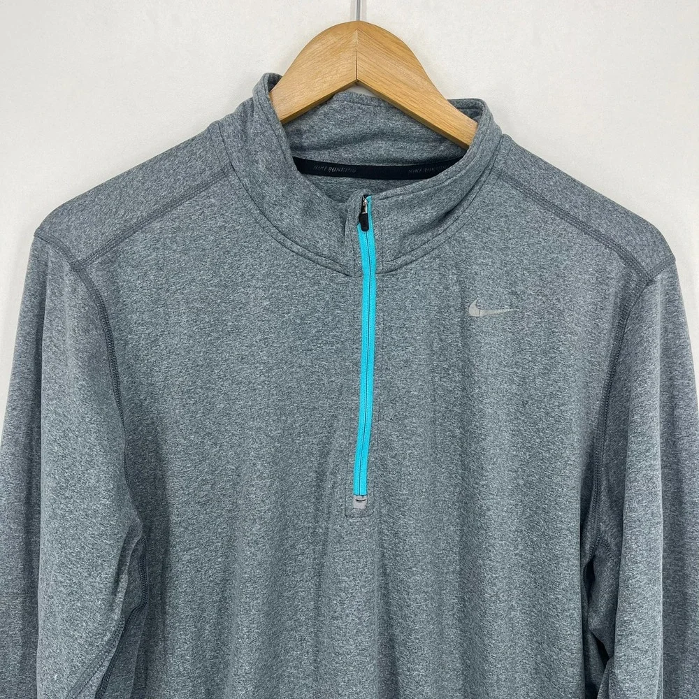 Nike‎ Running Dri-FIT Mens Gray Teal Quarter Zip Pullover Large 504606-480